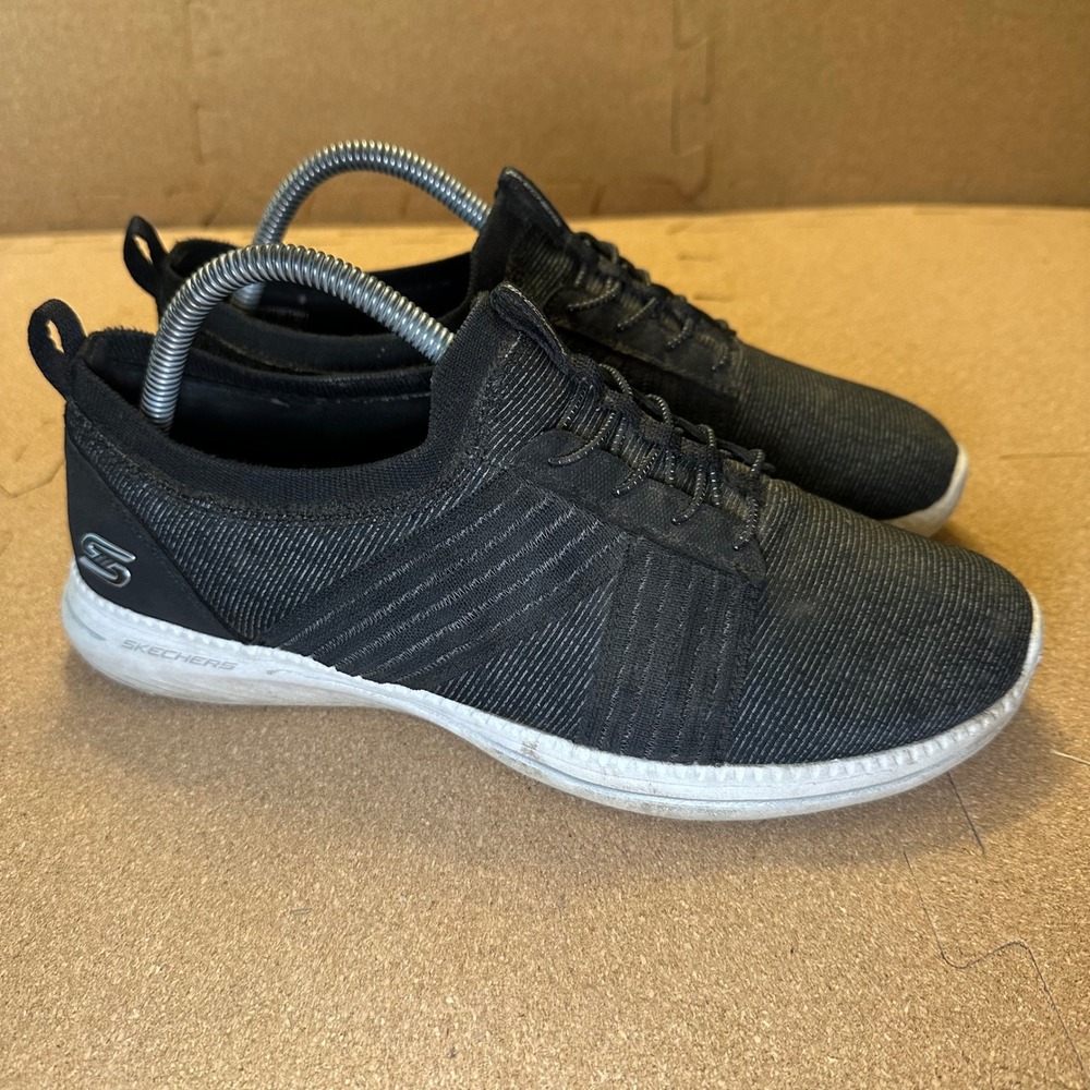Skechers Womens 10 Air-Cooled Memory Foam Slip On Sneakers Black White 23748S